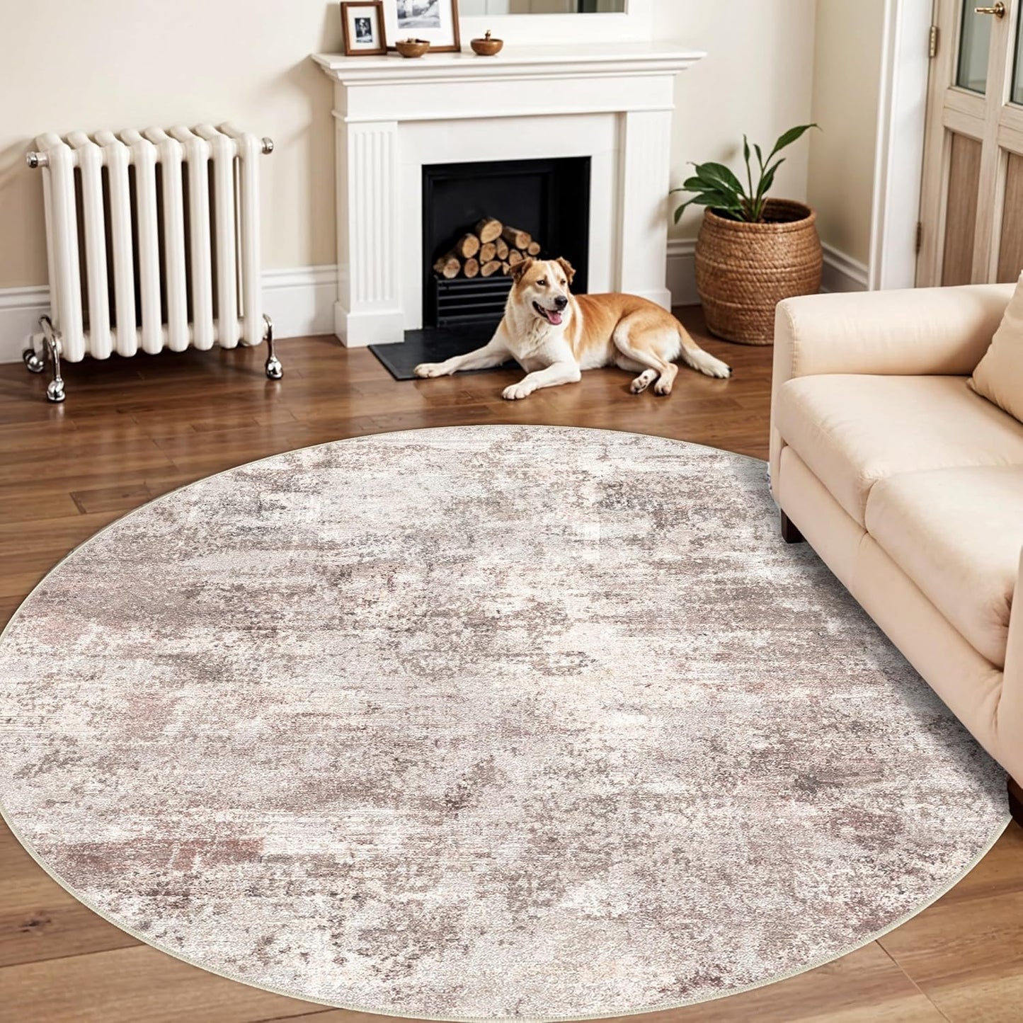Washable Abstract 6ft Round Rugs for Living Room and Bedroom