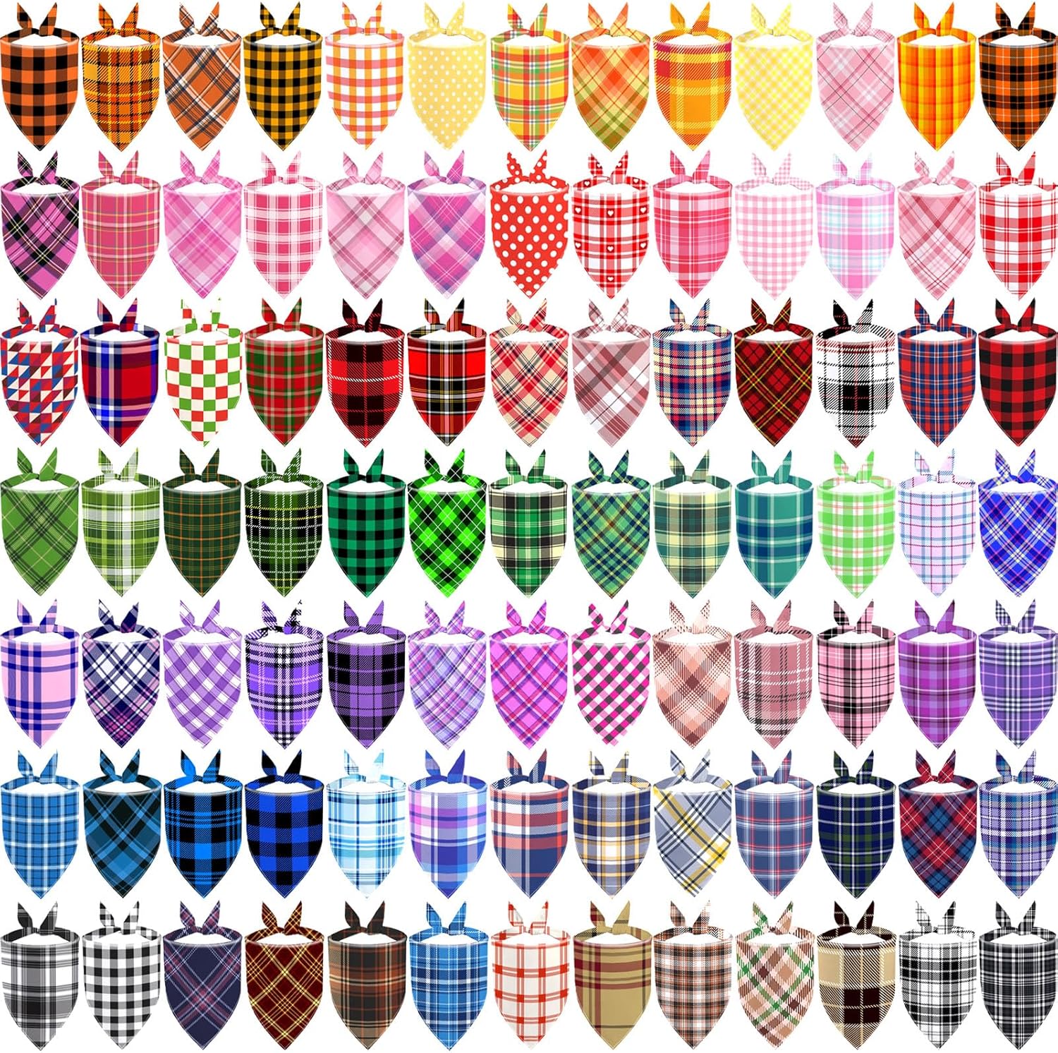 100 Pack Plaid Dog Bandanas for Stylish Pets by XPUDAC