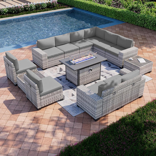 13-Piece Outdoor Patio Furniture Set with Fire Pit Table