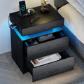 LIKIMIO Night Stand with Charging Station - Modern LED Bedside Table