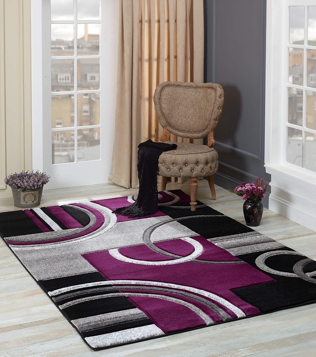 Modern 8x10 Purple Area Rug with Premium Fluffy Texture
