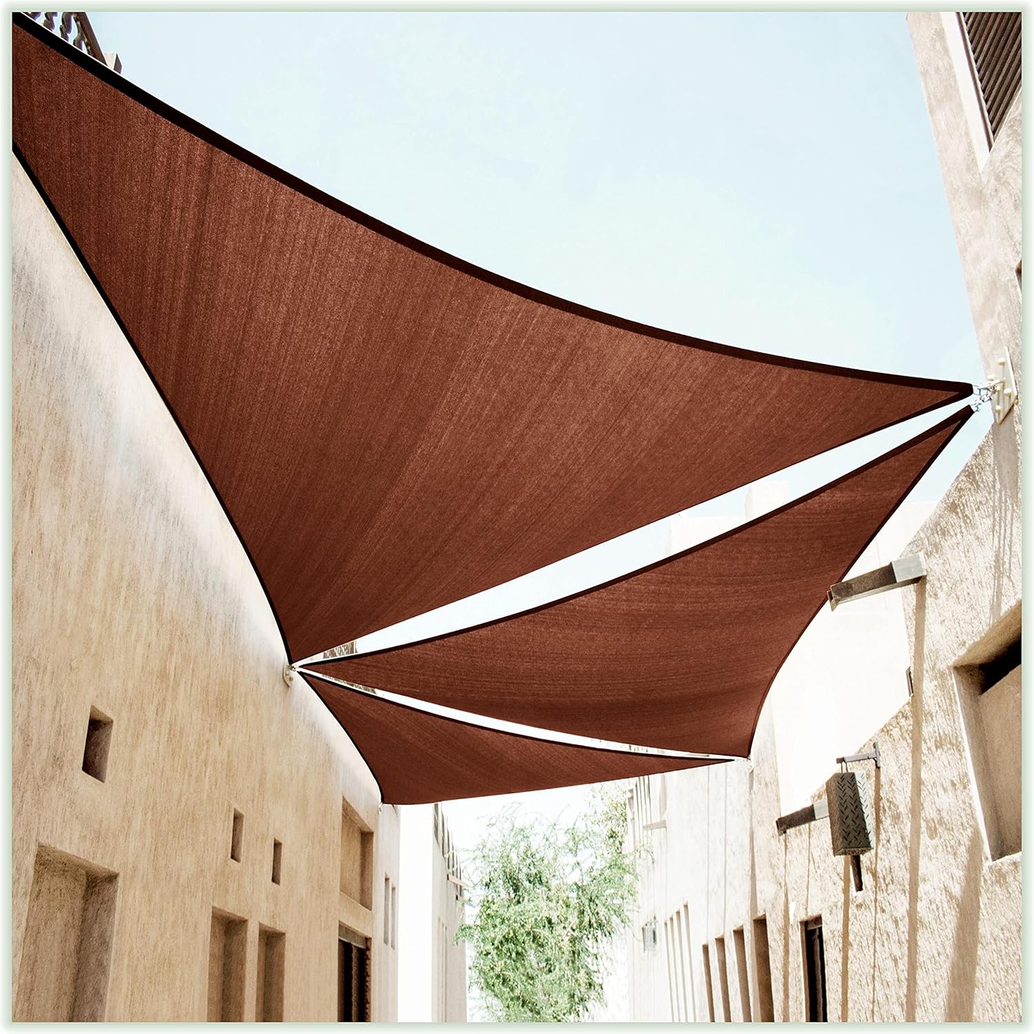 ColourTree 16ft x 16ft x 16ft Brown Triangle Sun Shade Sail Canopy