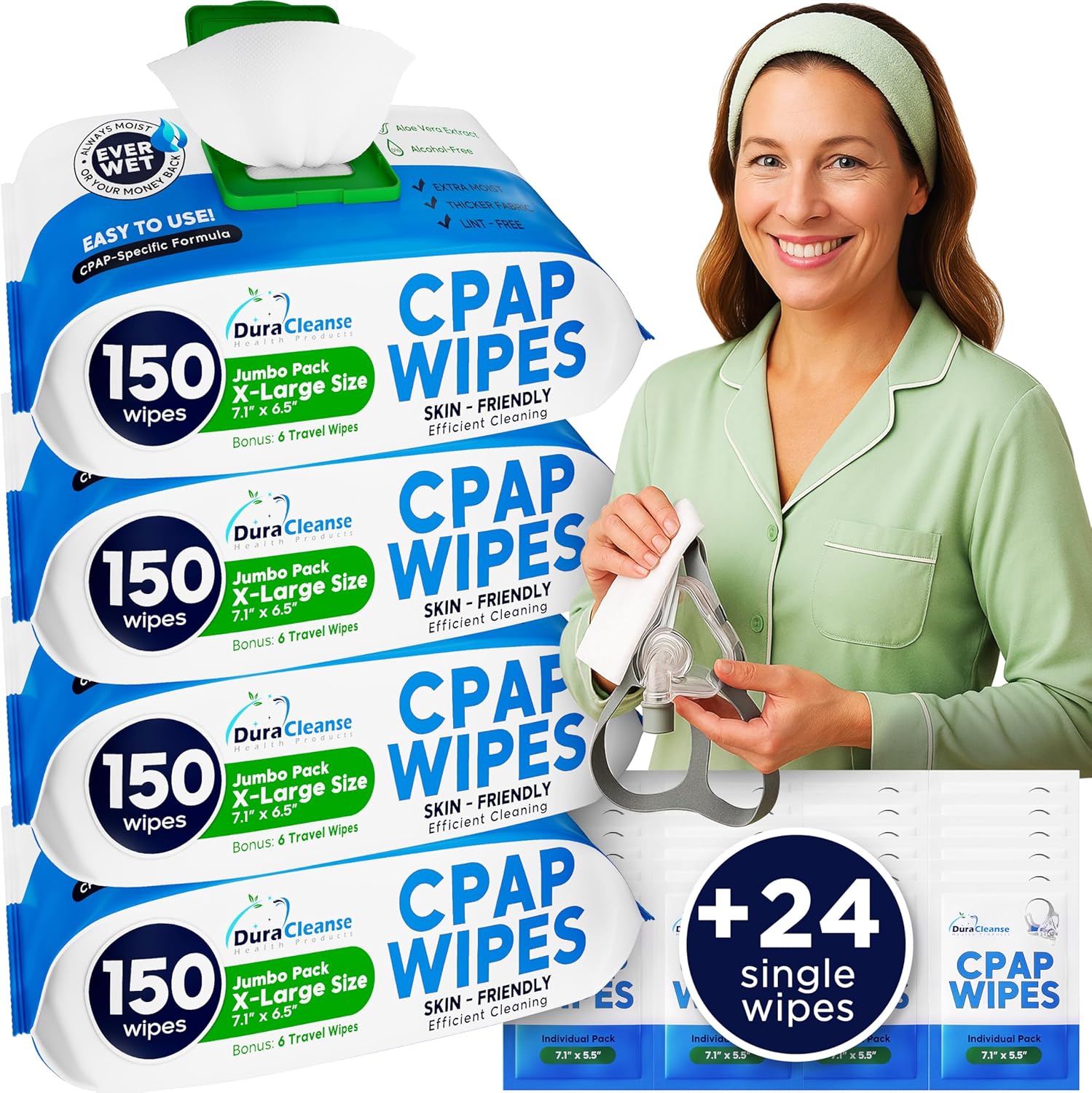 Dura Cleanse CPAP Mask Cleaning Wipes for Sensitive Skin Care
