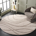 Florida Shag 8 ft Round Cream/Beige Area Rug - Plush Wave