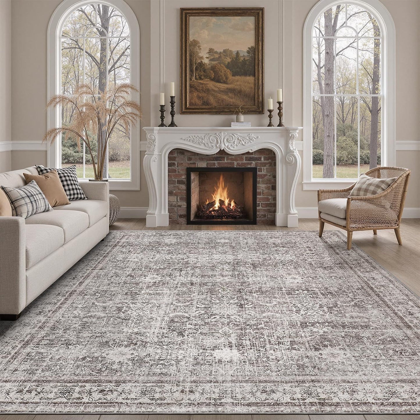 DCX Machine Washable Grey Area Rug 9x12 for Living Room