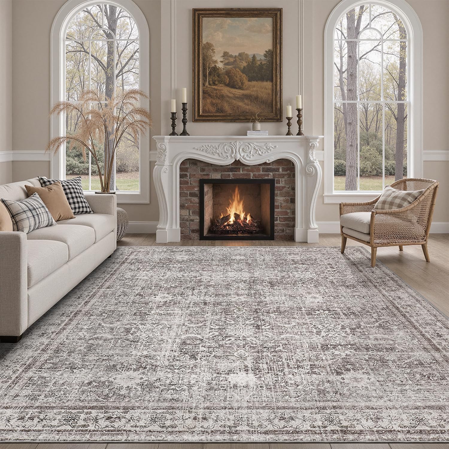 DCX Machine Washable Grey Area Rug 9x12 for Living Room