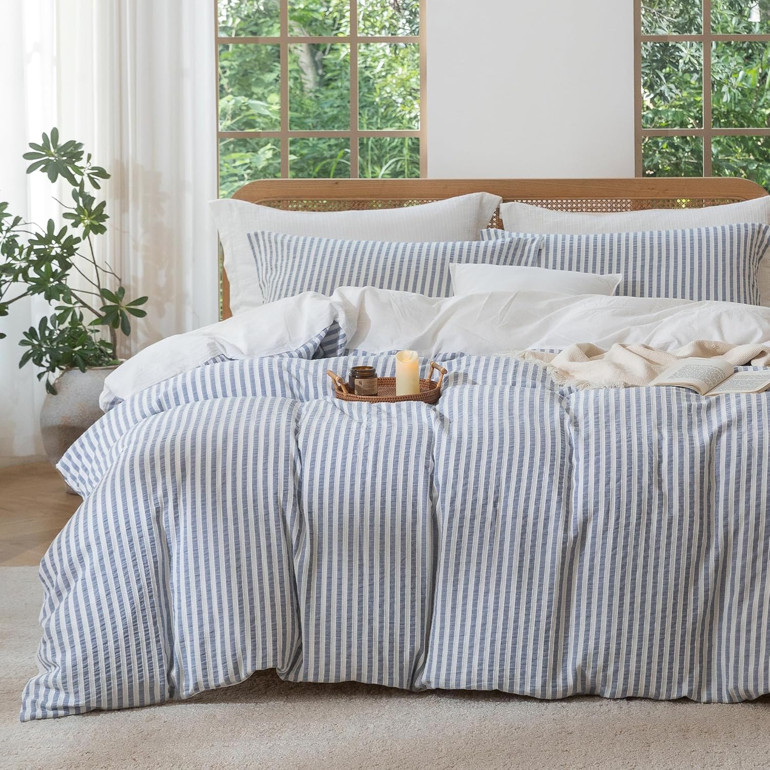 MILDLY Blue Striped Duvet Cover Set for Boho Chic Bedrooms