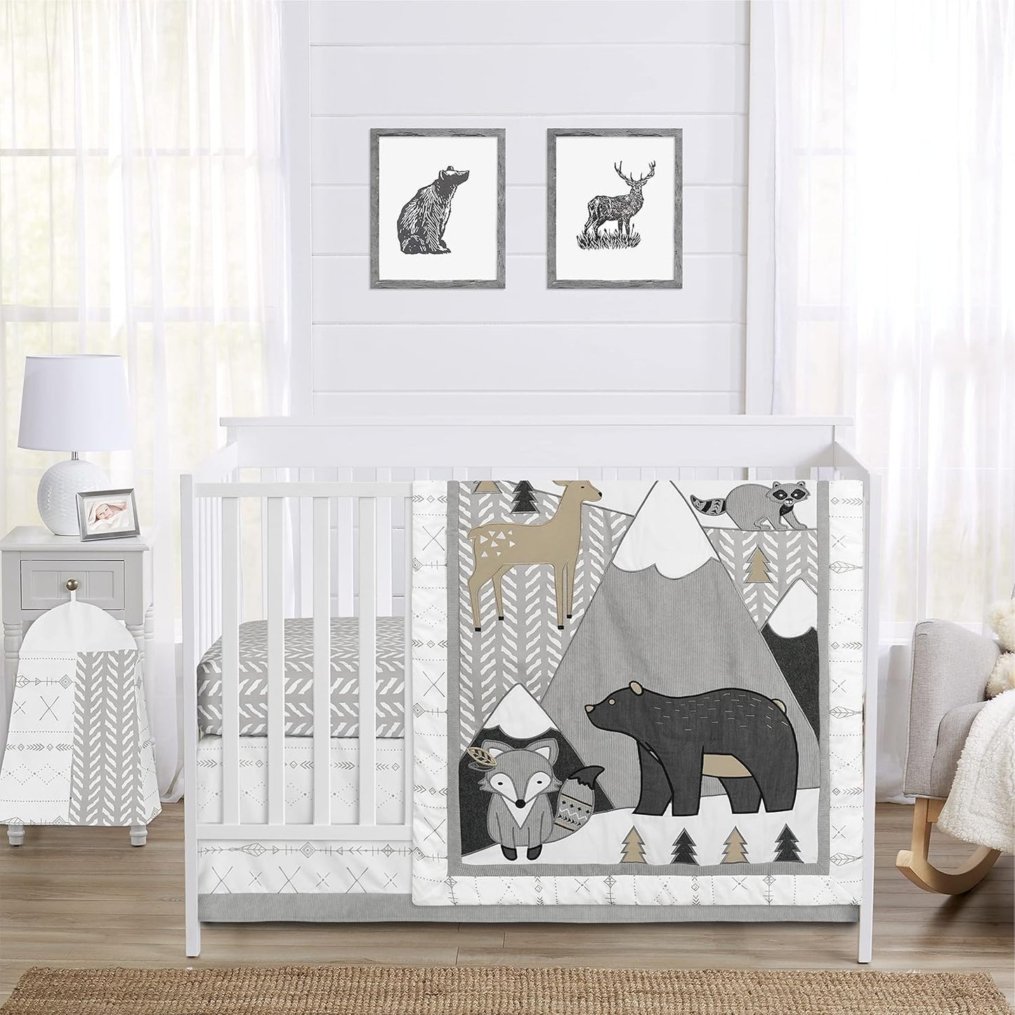 Boho Mountain Animal Nursery Crib Bedding Set for Boys and Girls