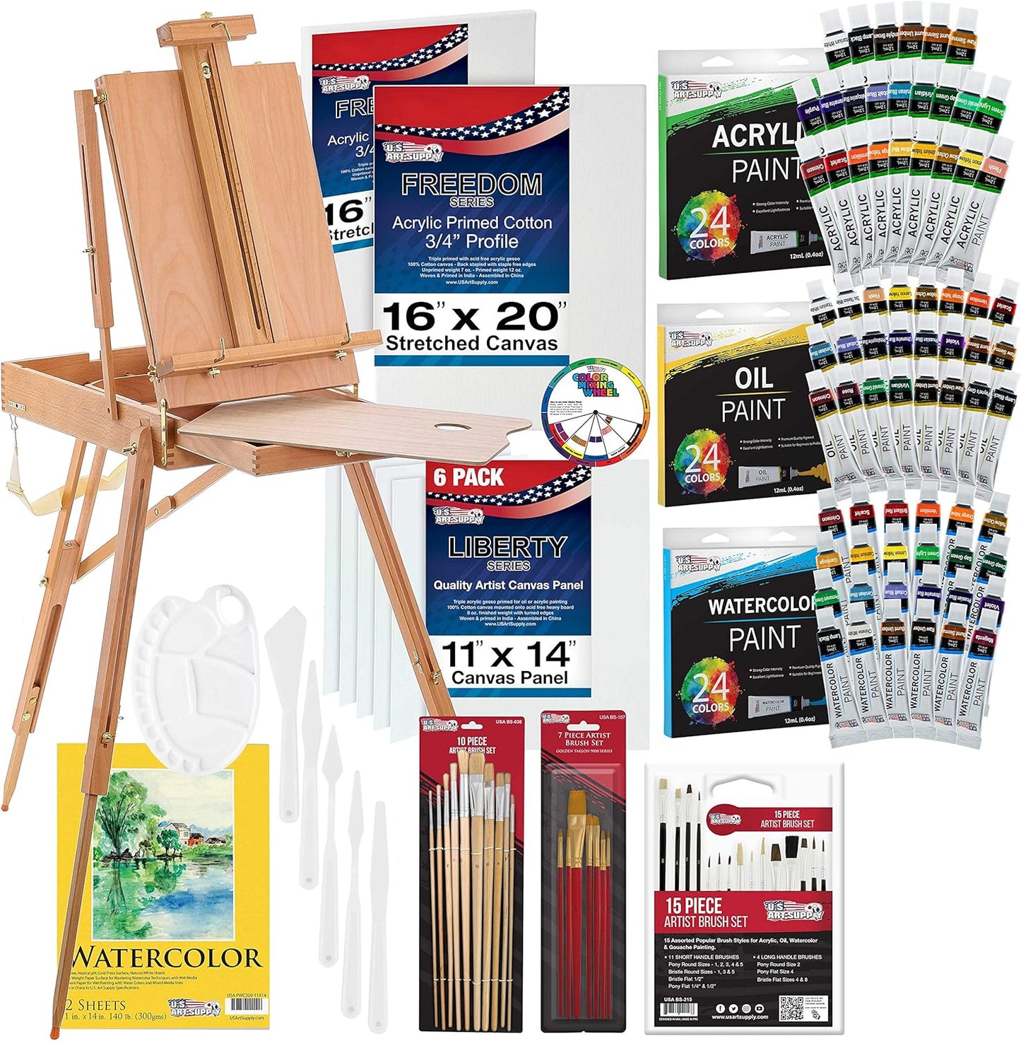 121-Piece Custom Artist Painting Set with Sketch Box Easel