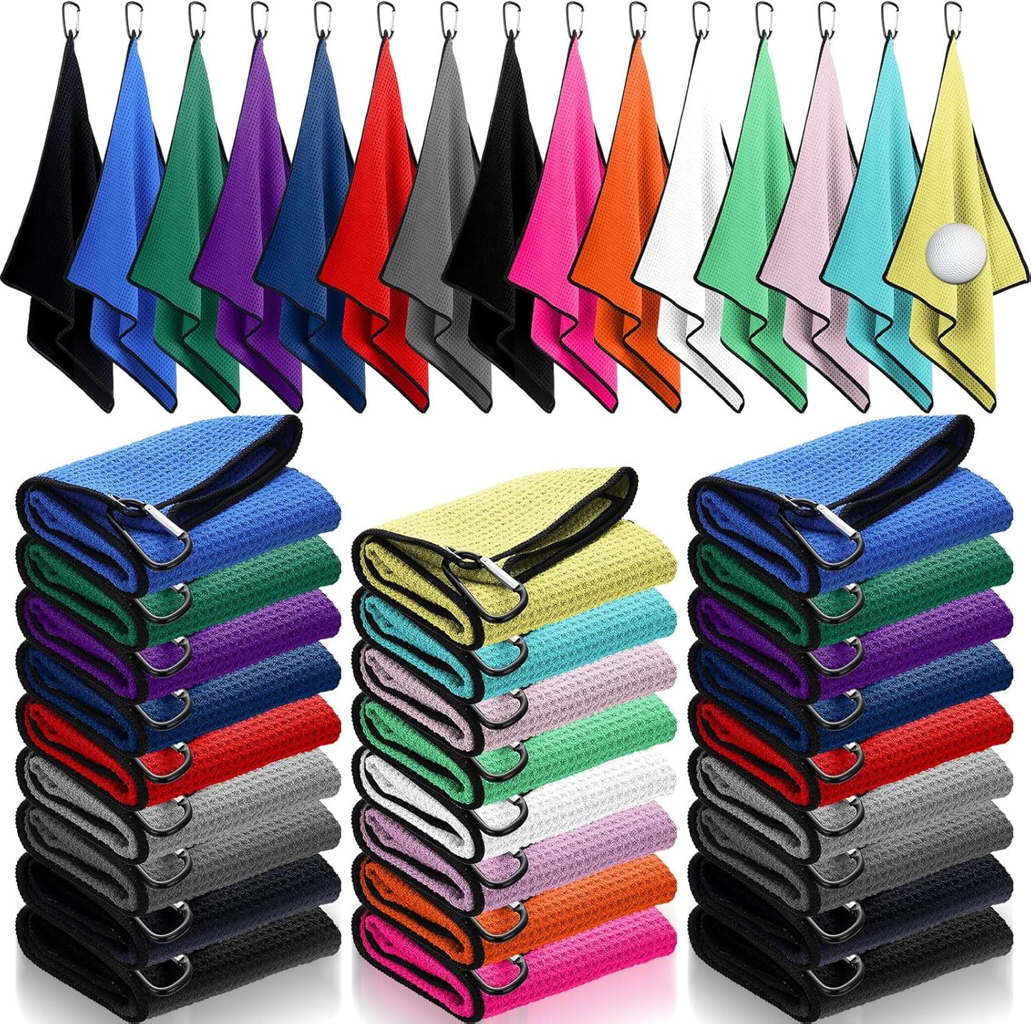 Batiyeer Microfiber Golf Towels 16x24 - Tri Fold with Clip