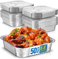 8x8 Disposable Aluminum Pans With Lids - 50 Pack for Meal Prep