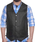 Genuine Leather 10 Pockets Motorcycle Vest - Concealed Carry Ready