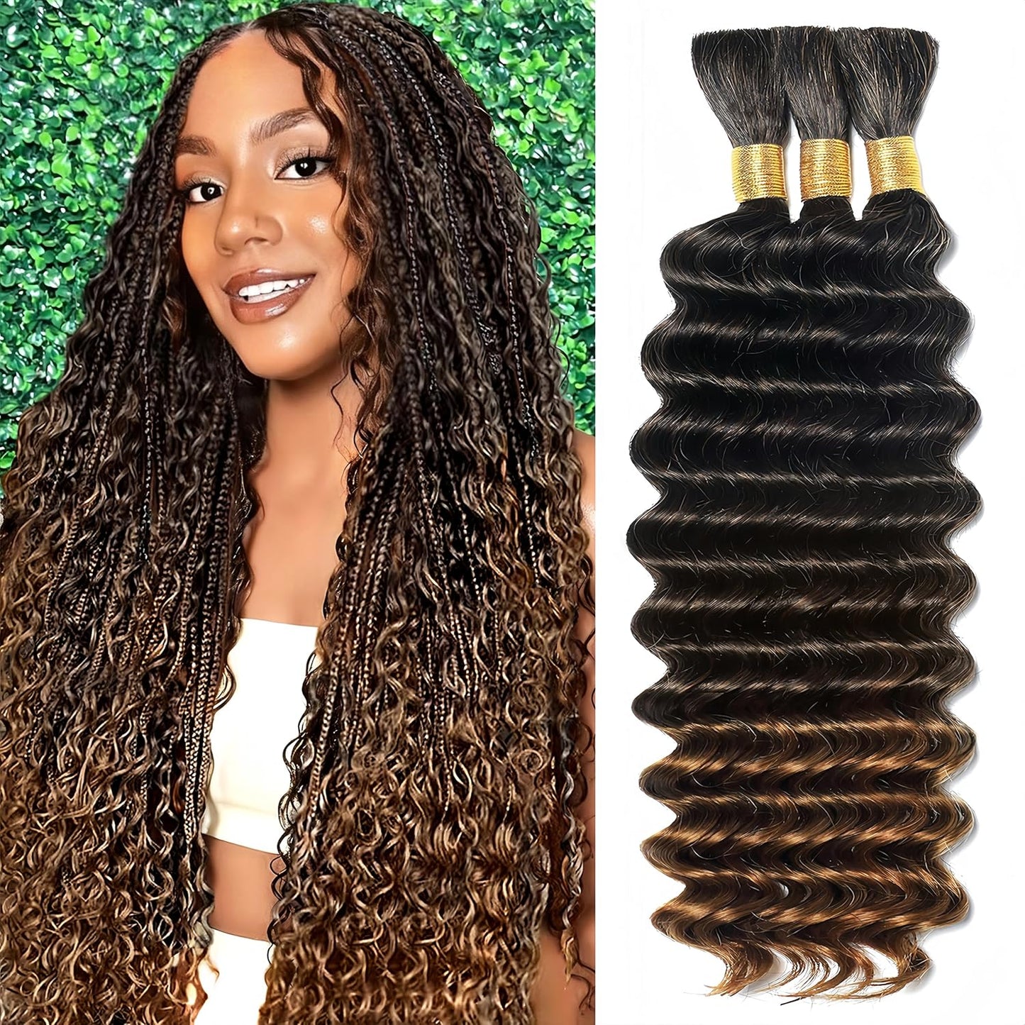Ombre Human Braiding Hair for Boho Braids - 14 Inch Deep Wave