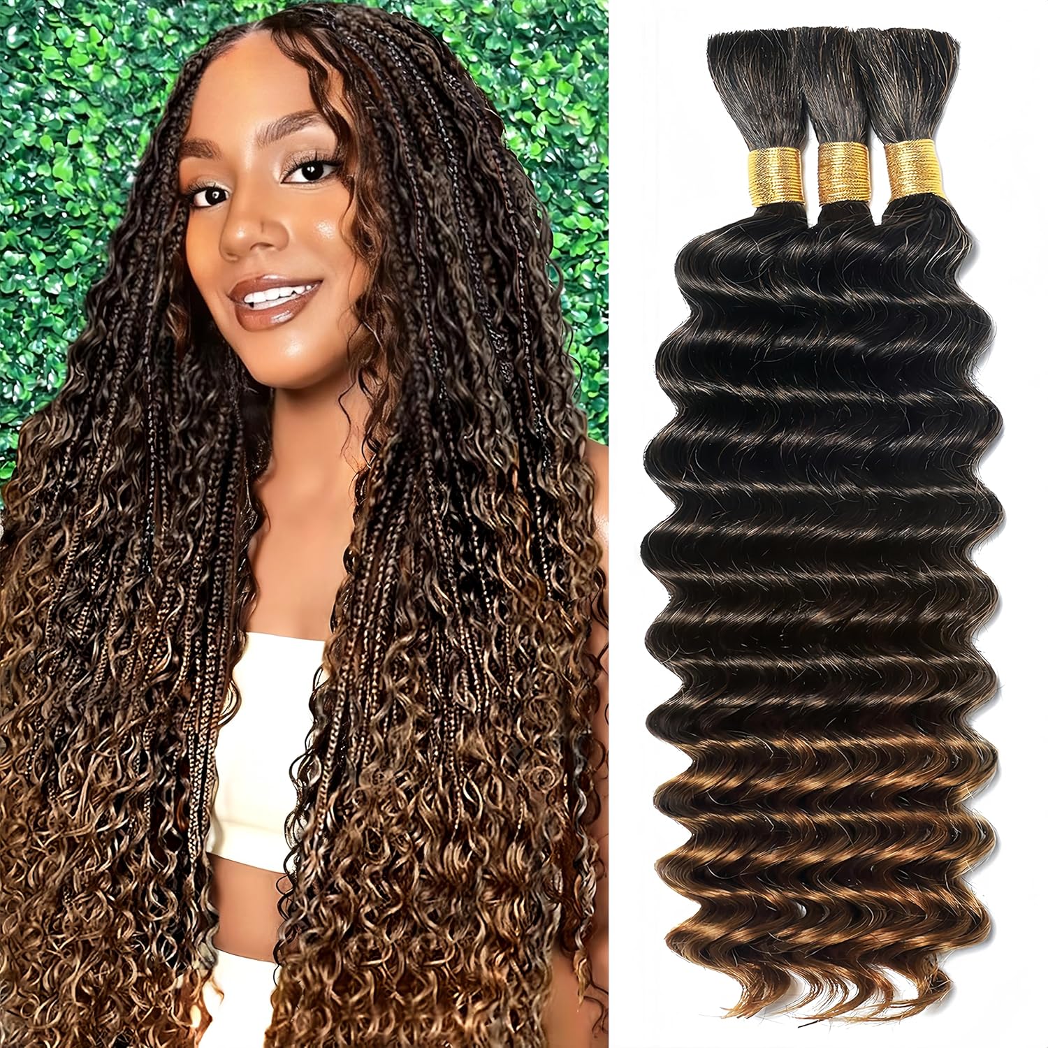 Ombre Human Braiding Hair for Boho Braids - 14 Inch Deep Wave