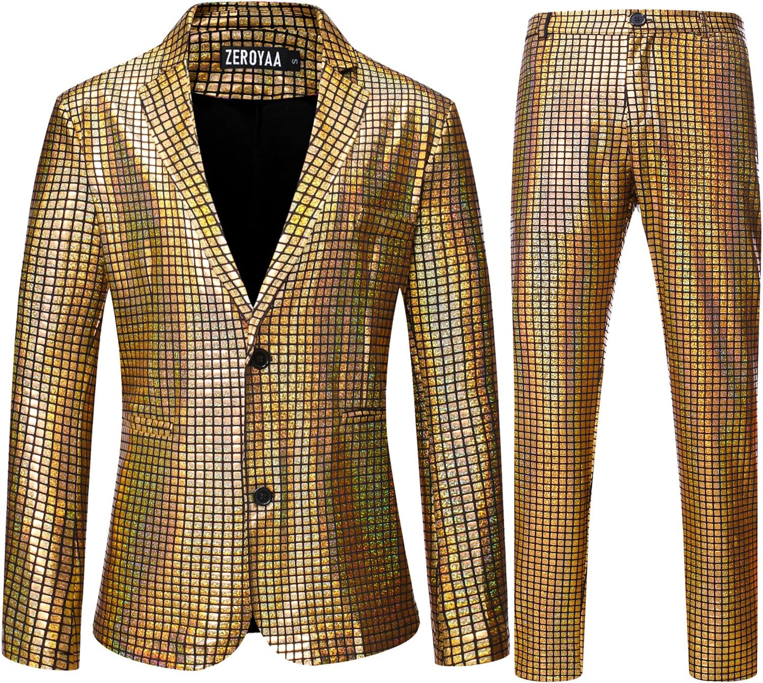 ZEROYAA Men's Metallic Shiny Suits for Party and Prom Events