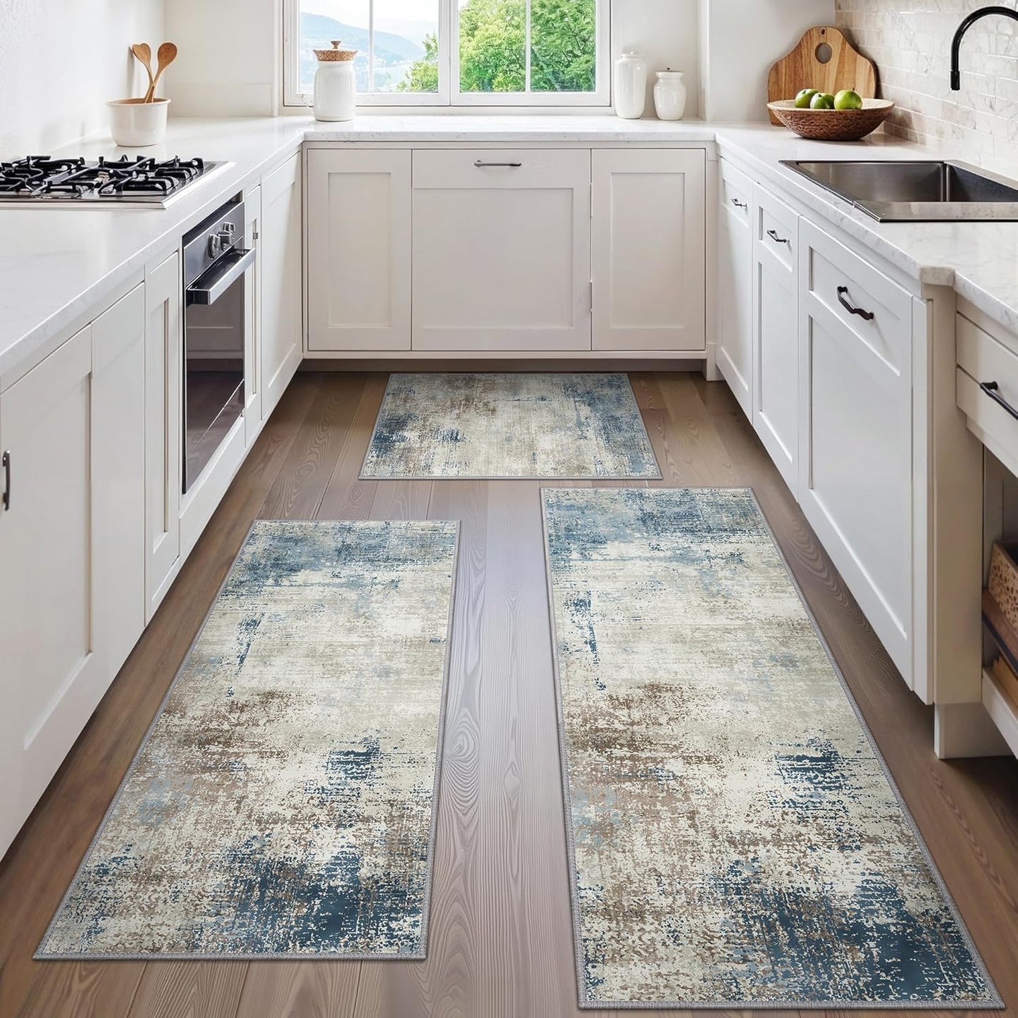 GENIMO Kitchen Rugs Sets of 3 Non Slip Washable Mats for Home