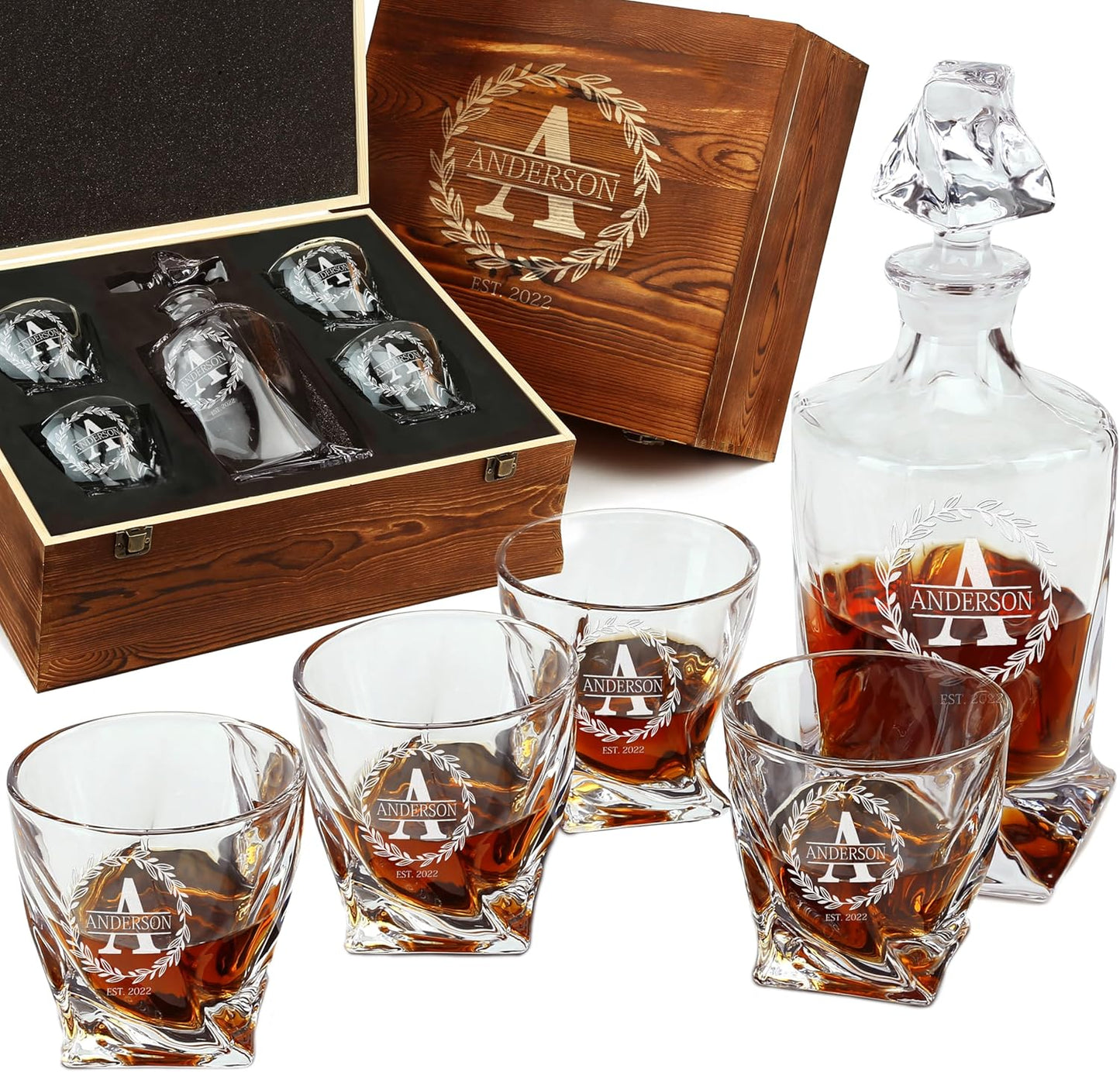 Personalized Whiskey Decanter and Glasses Set for Him