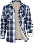 WULFUL Men's Flannel Fleece Sherpa Lined Shirt Jacket - Warm Shacket