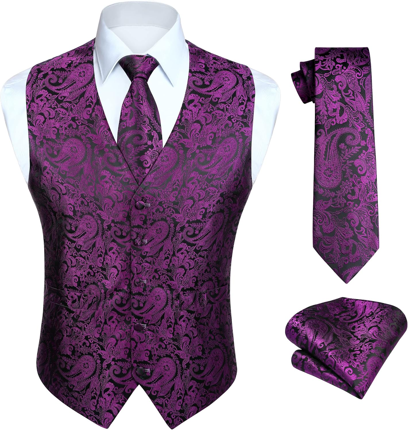 HISDERN Mens Vest Tie Set 3PC Formal Waistcoat for Weddings
