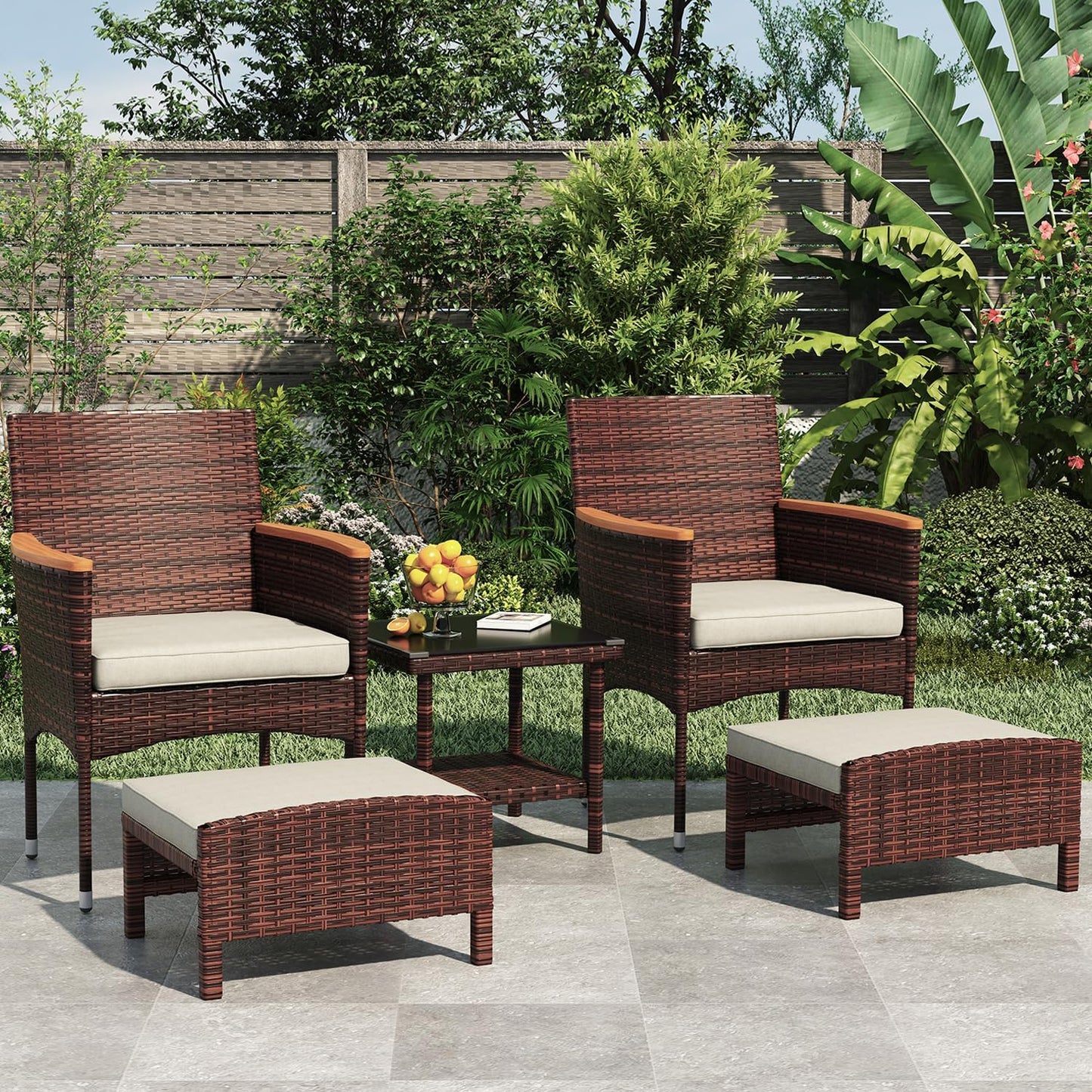 5 PCS Outdoor Patio Furniture Set with Table and Ottoman