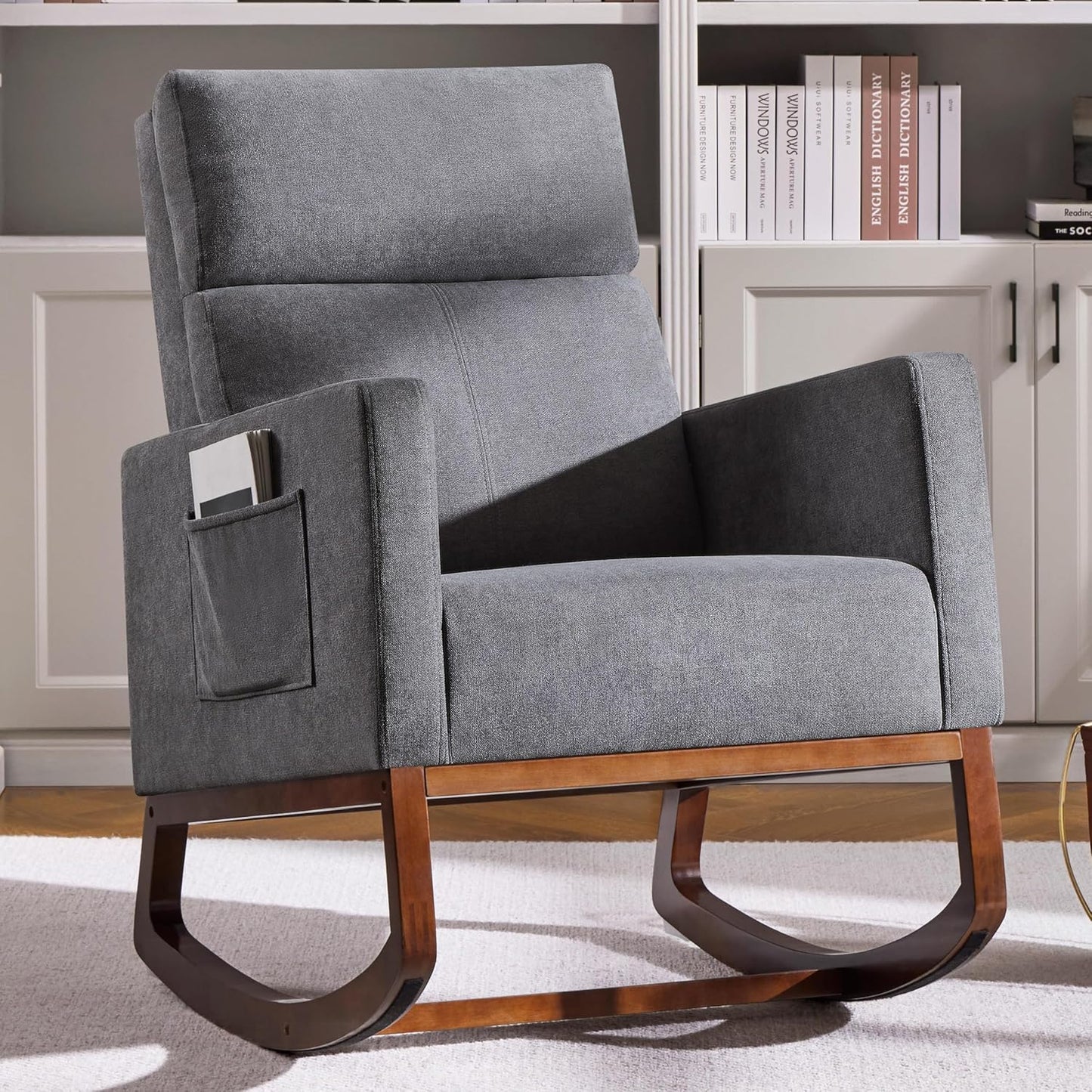 Yaheetech Rocking Chair with High Backrest and Side Pocket