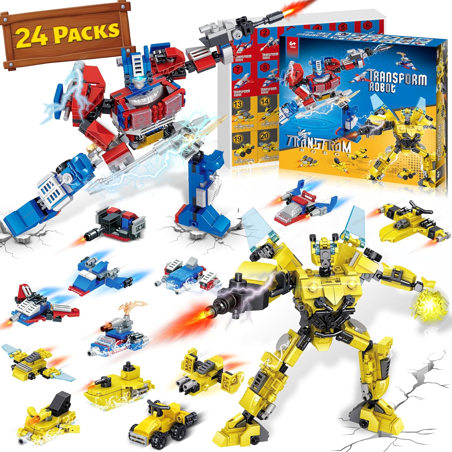 Transform Robot Building Blocks Set for Kids - 24 Packs Fun