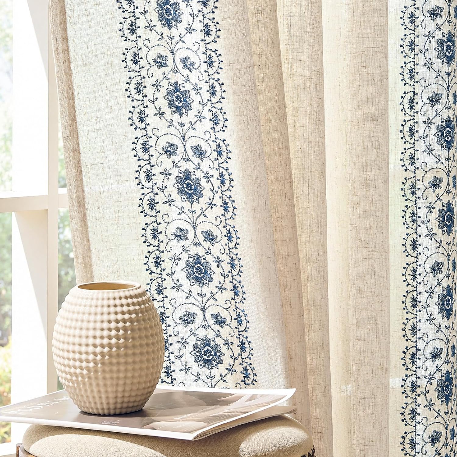 Boho Curtains for Bedroom with Vintage Floral Design 84 in Long