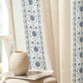 Weslie Boho Curtains Blue Vintage Floral Linen Drapes - Light