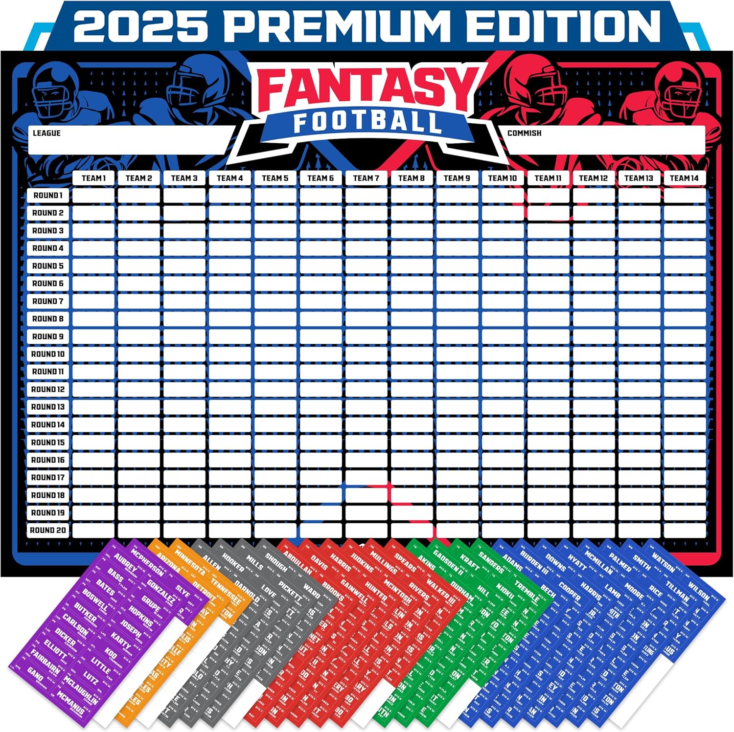 Fantasy Football Draft Board 2025 Kit - Extra Large Set