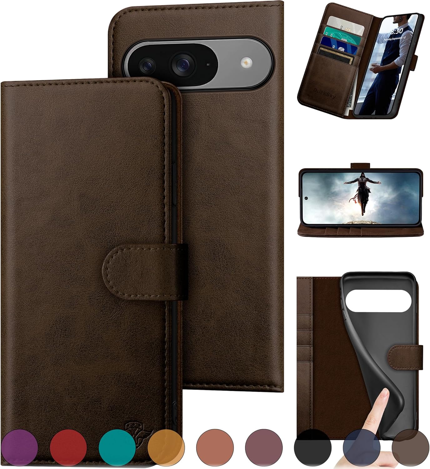 Genuine Leather Wallet Case for Google Pixel 9 5G & Pro 6.3