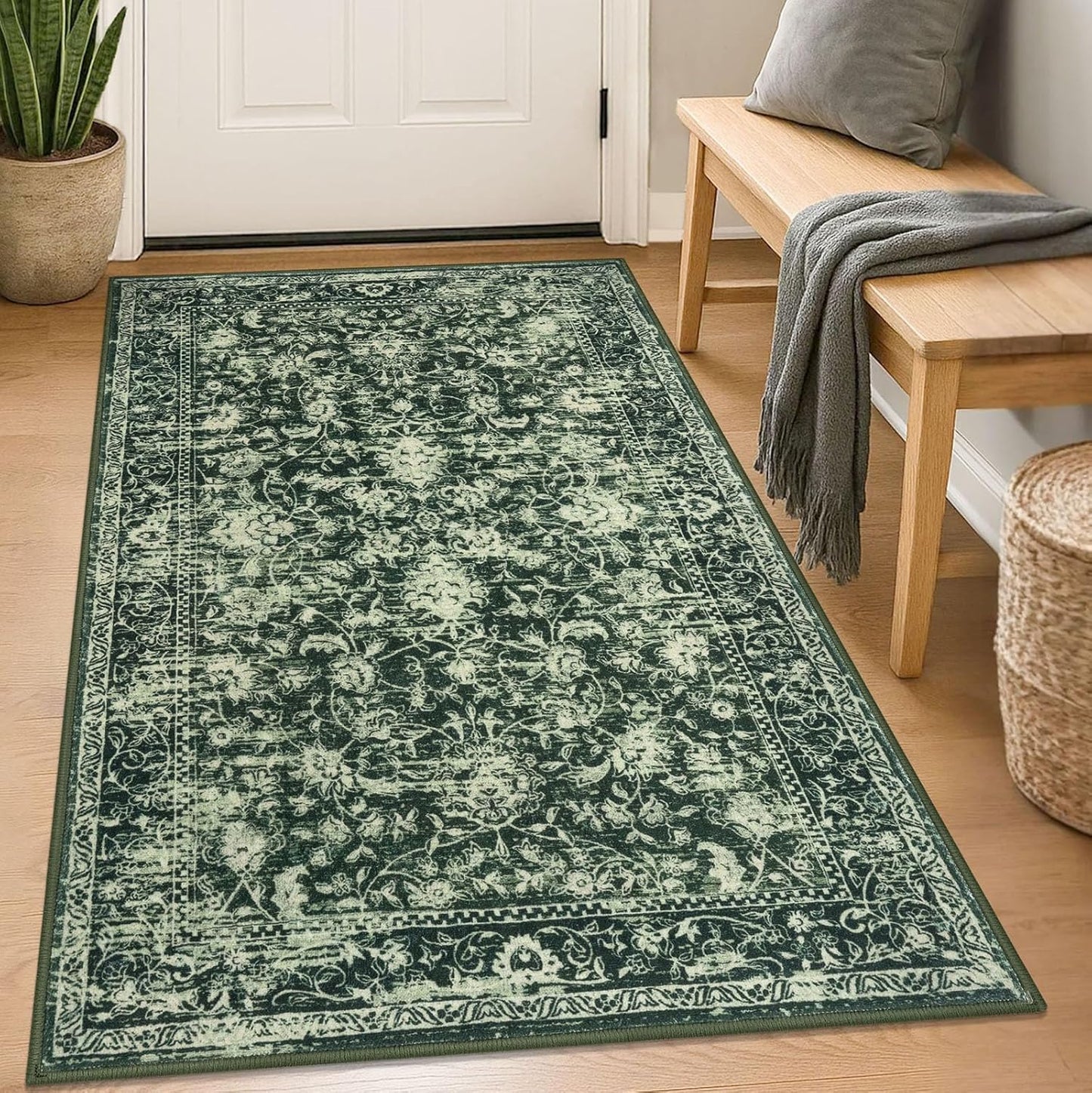 KILOCOCO 3x5 Entryway Rug Washable Vintage Floral Non Slip