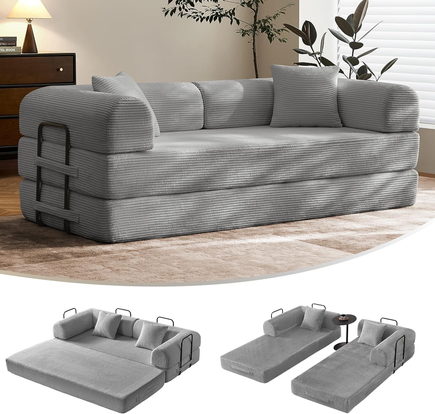 79 Convertible Sofa Bed with Removable Armrests for Small Spaces