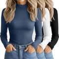3 Pack Women's Cotton Mock Turtleneck Tops - Slim Ribbed Layering