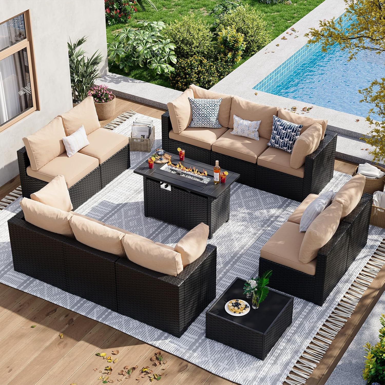 Aoxun 12 Piece Patio Furniture Set with Fire Pit Table for Comfort