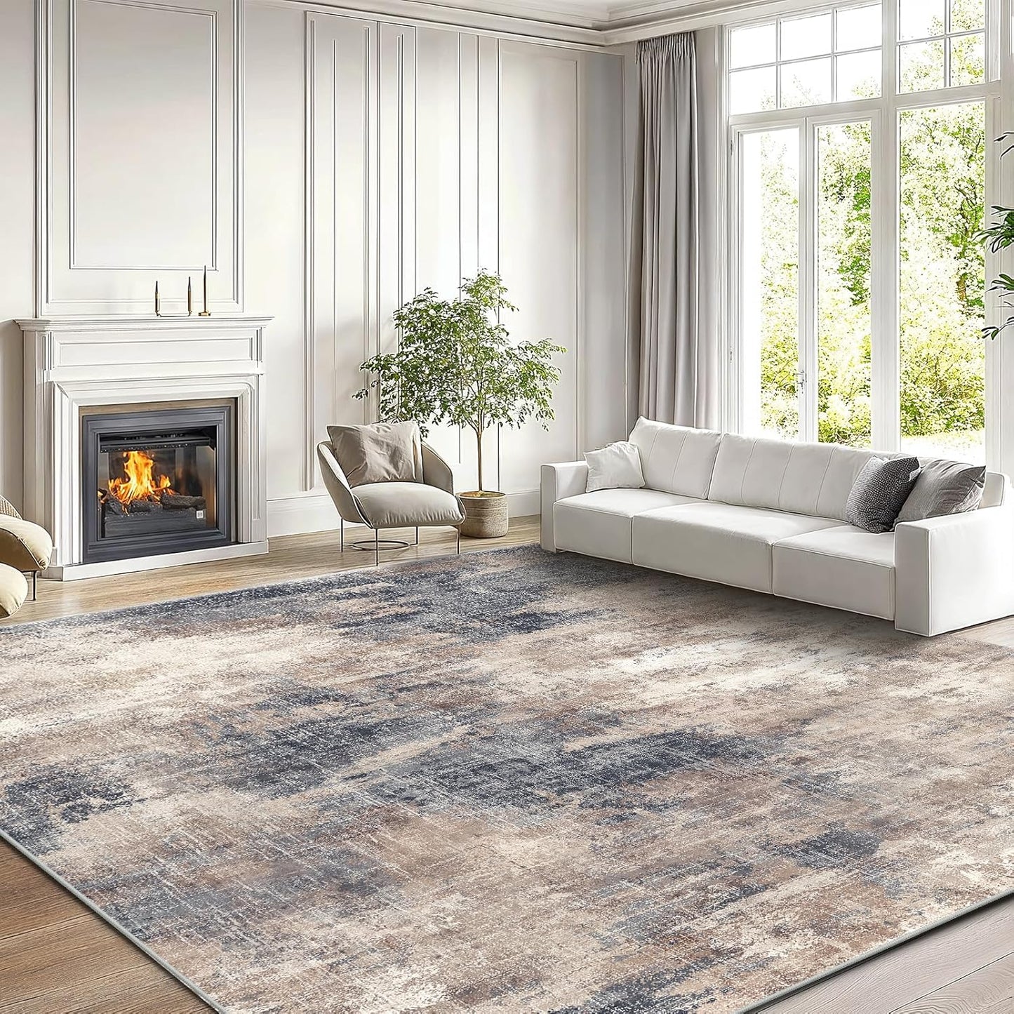 Modern Abstract 8x10 Area Rug with Non-Slip Backing for Home
