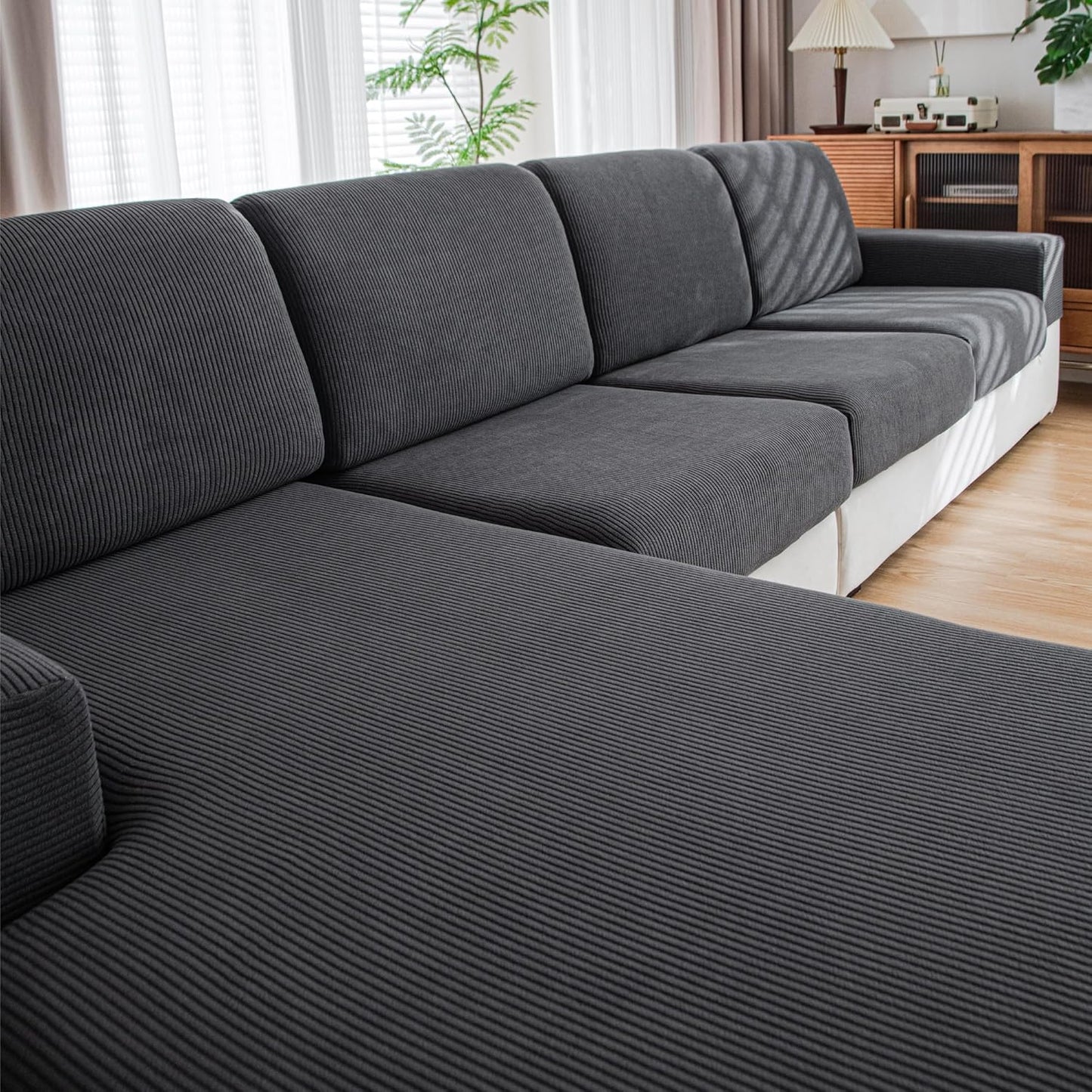 Couch Cushion Covers for Sectional and L Shaped Sofas, Dark Gray