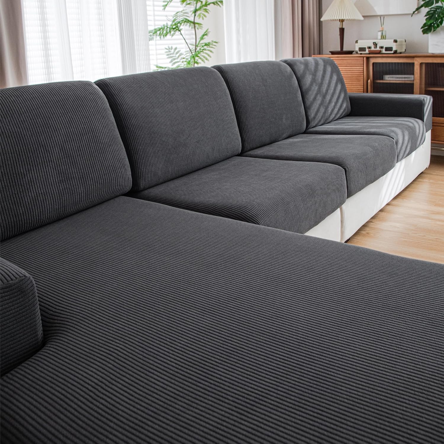 Couch Cushion Covers for Sectional and L Shaped Sofas, Dark Gray