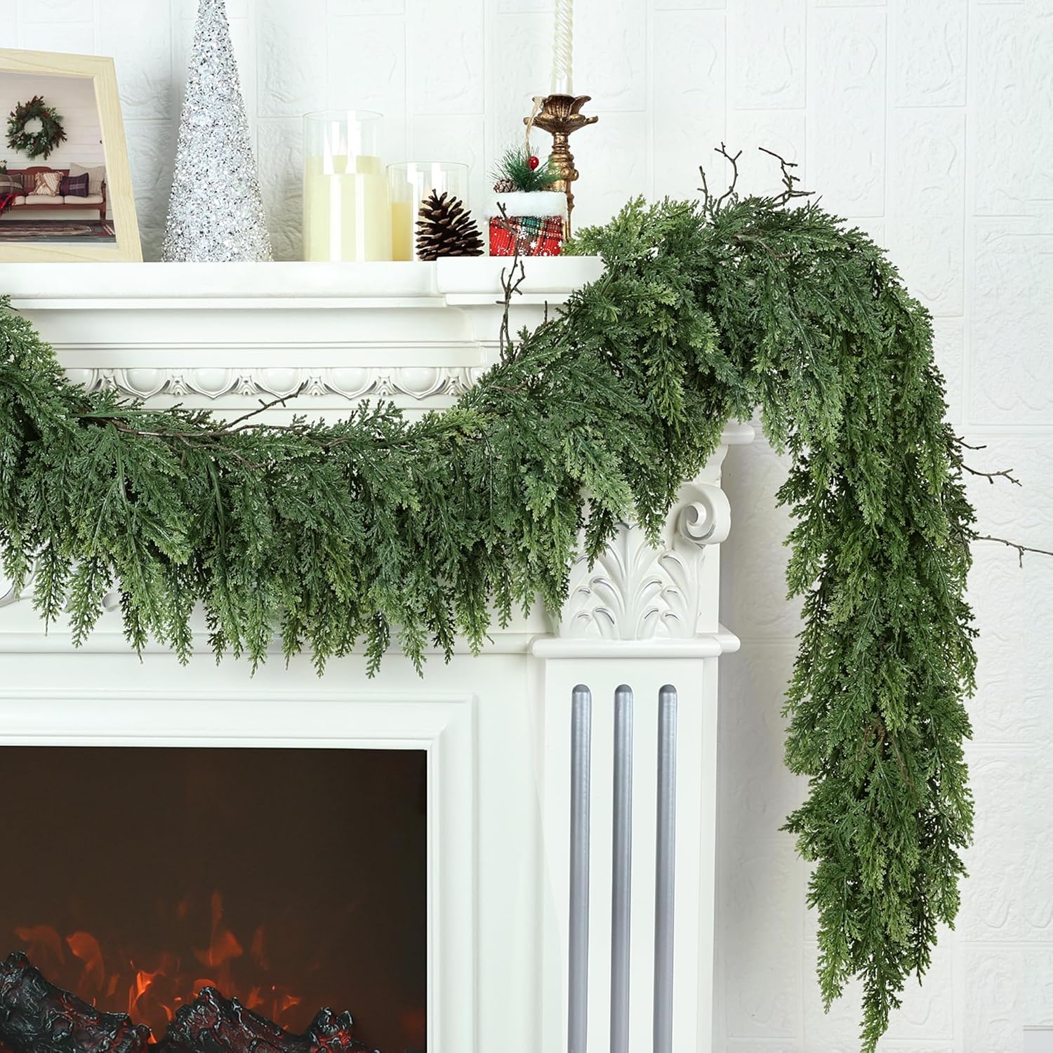Realistic Christmas Garland for Mantle - Lush 6FT Cedar Decor