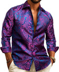Mens Western Silk Paisley Button Down Dress Shirt - Retro Cowboy Style