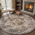 6 ft Round Rug for Living Room Bedroom - Neutral Vintage Brown