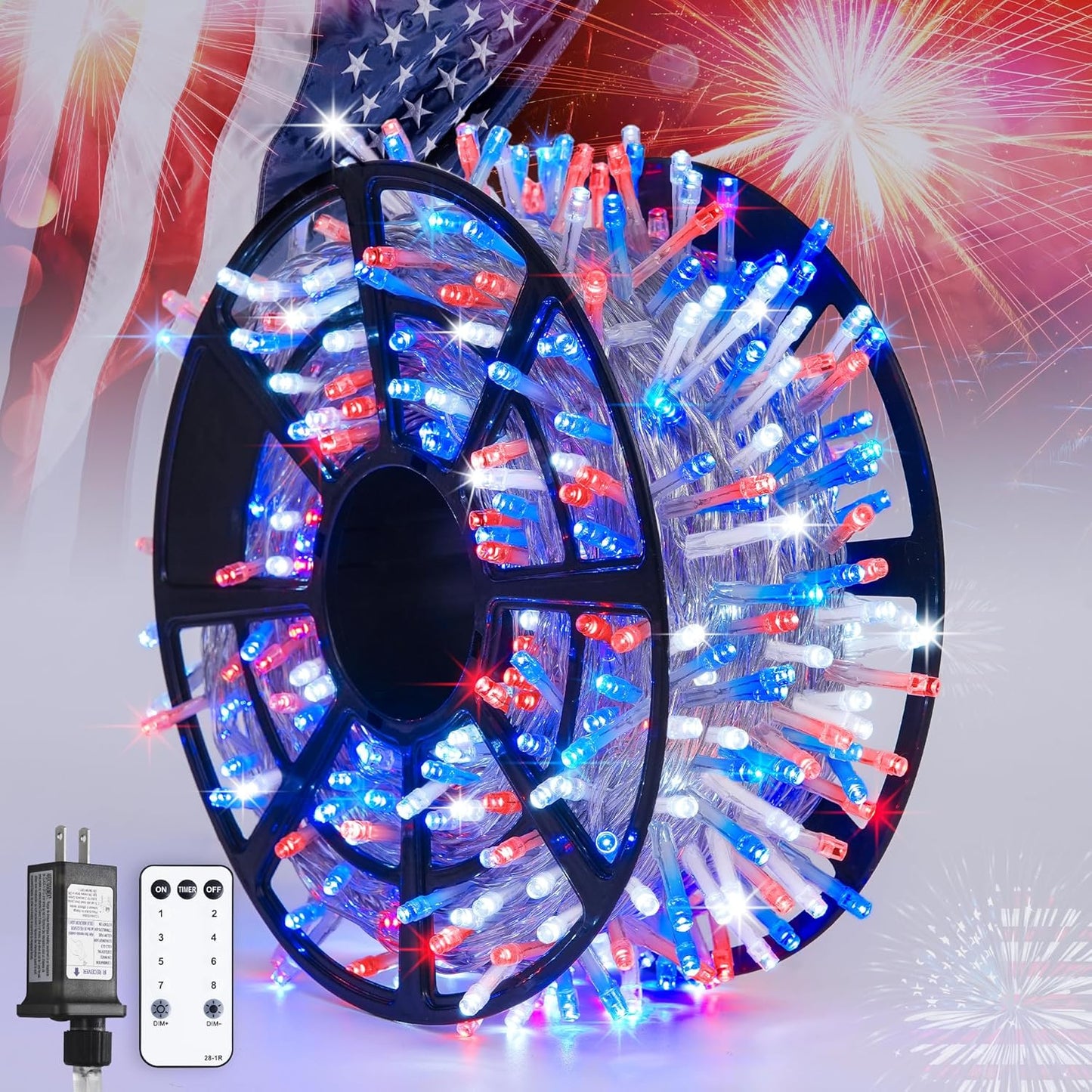 600 LED Red White and Blue Lights for 4th of July Decor