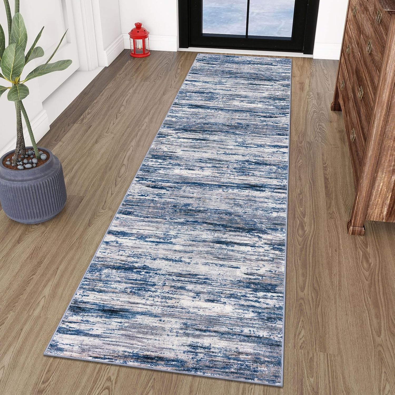 2x8 Navy Blue Gray Multi Modern Abstract Runner Rug SIILOOM