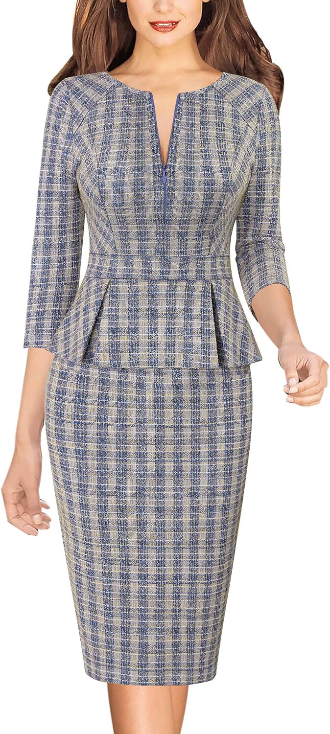 VFSHOW Womens Peplum Business Office Pencil Sheath Dress