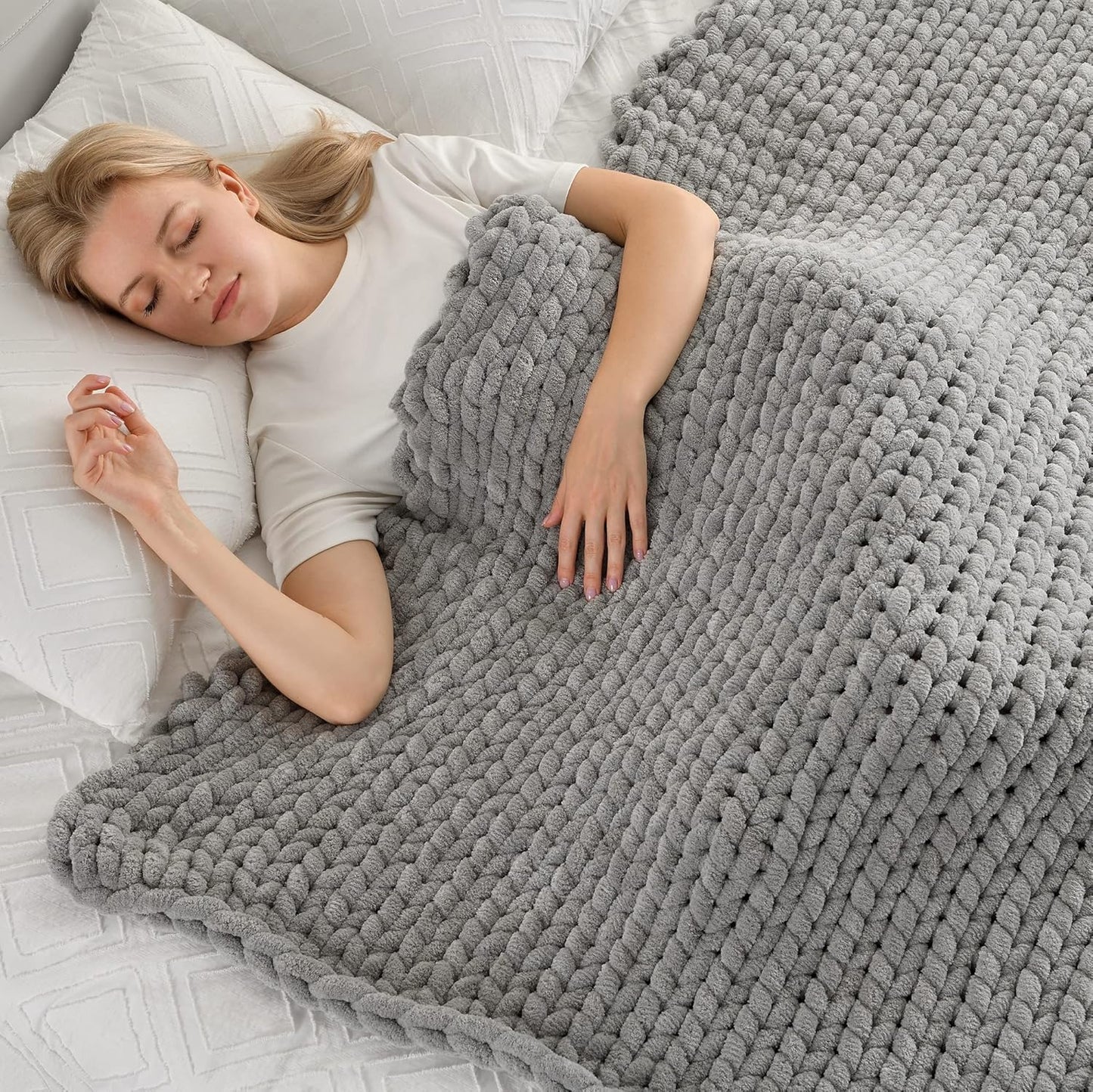 Chenille Chunky Knit Blanket Throw - Handmade Cozy Decor