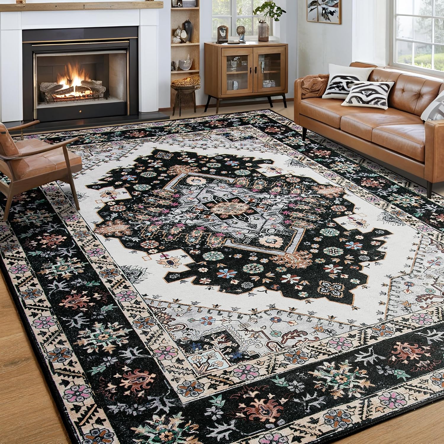 Noahas Black 8x10 Area Rugs for Living Room, Vintage Style