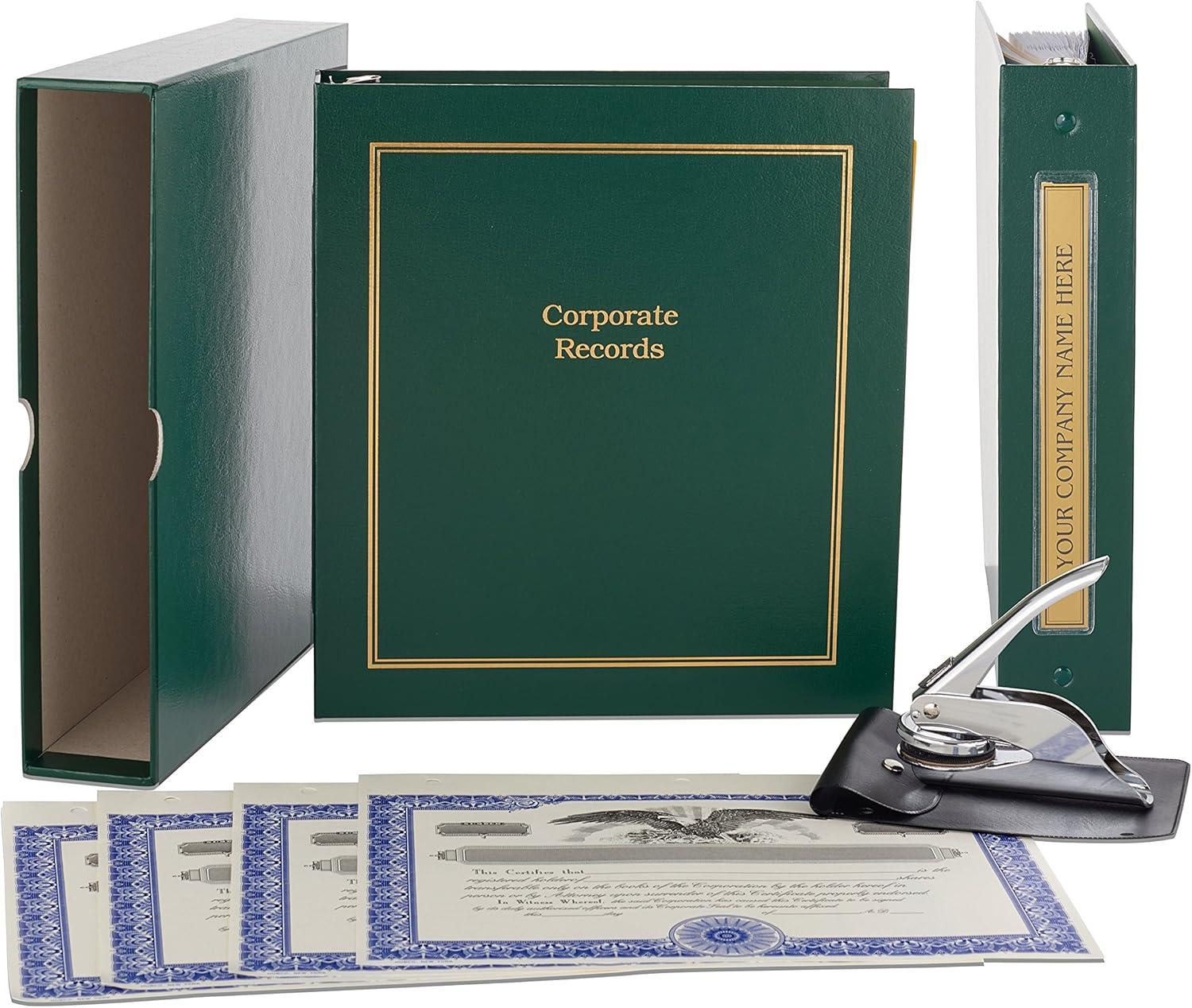 Corporate Kit with Binder, Slipcase, and Stock Certificates