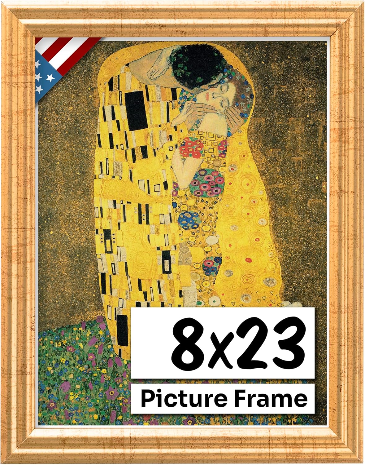 Antique Gold 8x23 Picture Frame - Handmade Solid Wood Decor
