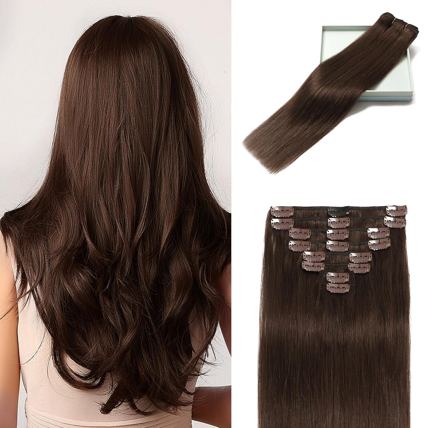 LORIEN Clip in Hair Extensions Real Human Hair 20 Inch 105g