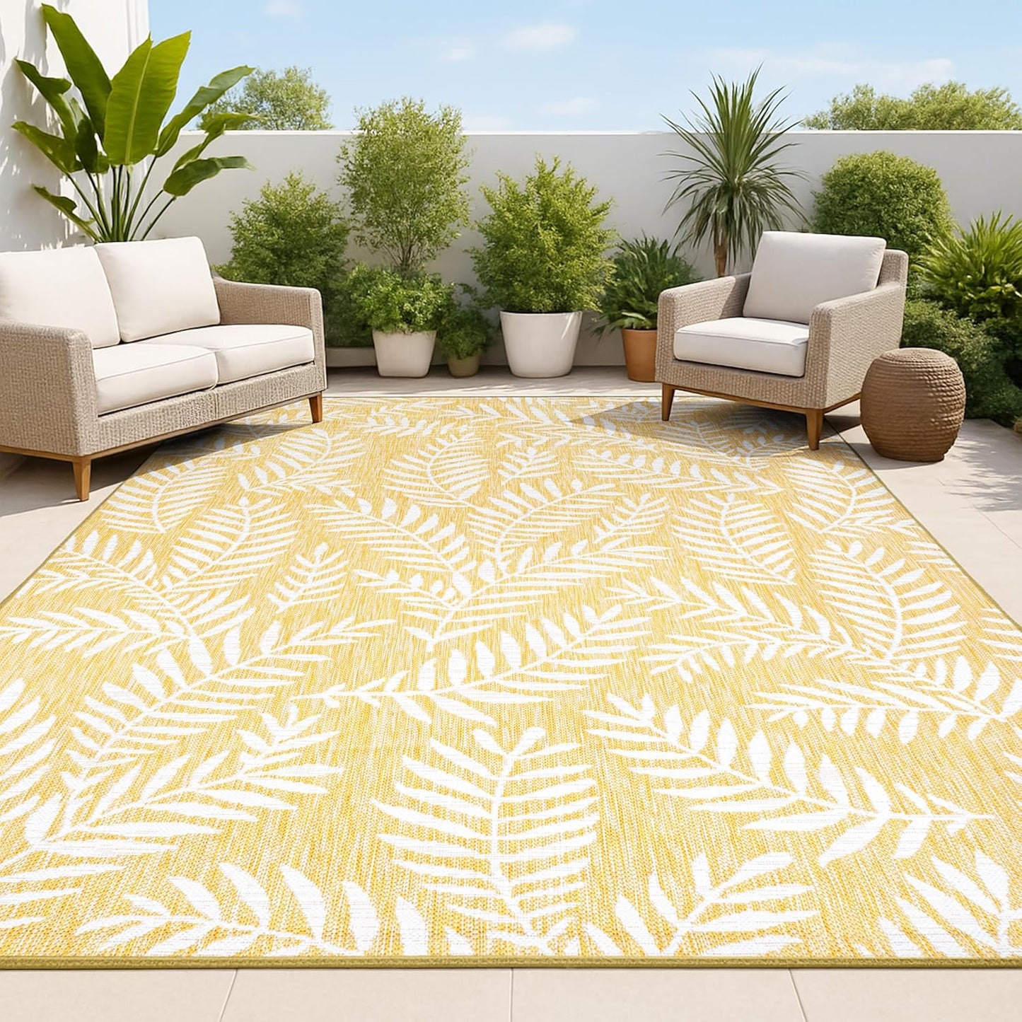 JONATHAN Y Palm Frond Indoor Outdoor Area Rug for High Traffic