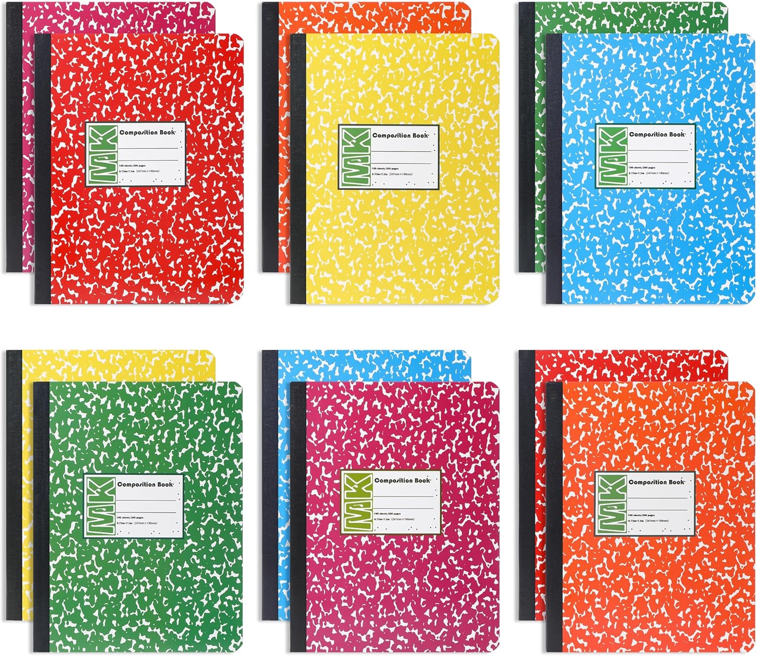 12 Pack Wide Ruled Composition Notebooks - Assorted Colors